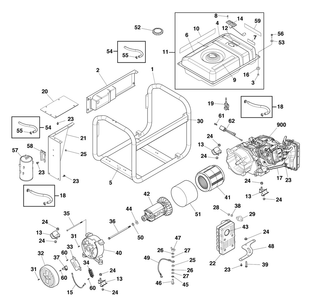 Main Unit Diagram and Parts List for 030743-00  Briggs and Stratton Generator